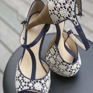 Levity platform T strap peep toe pump